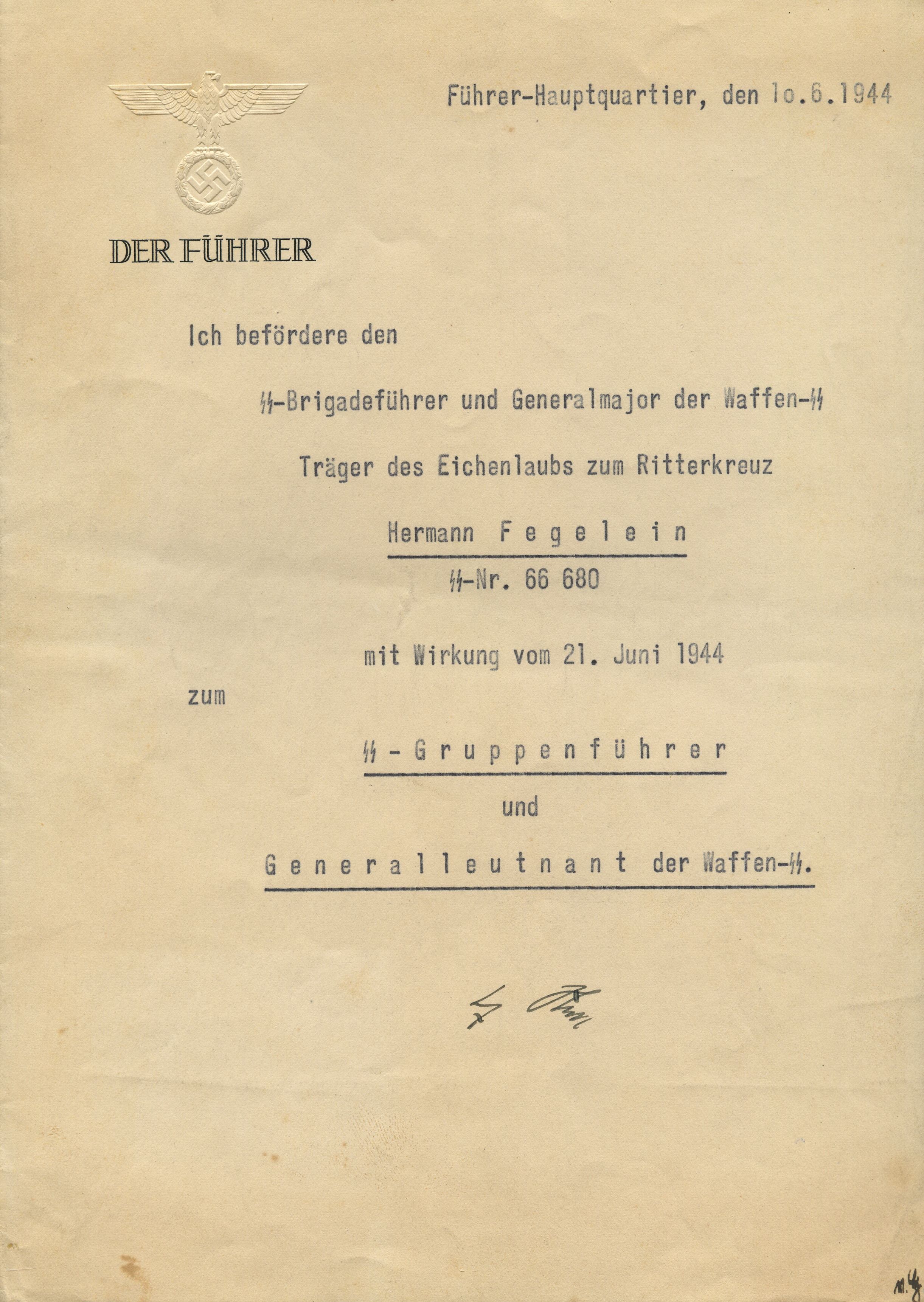 Hitler's papers with signature and stamp