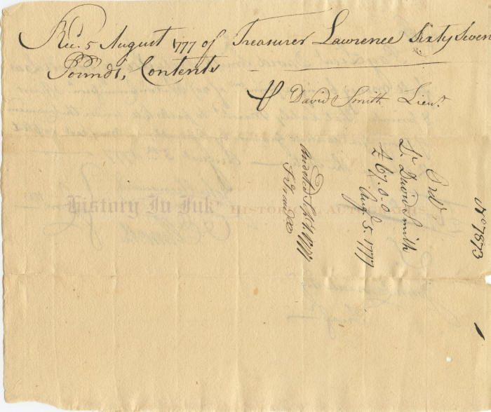 Oliver Ellsworth Autograph - Revolutionary War pay warrant, 8-5-1777